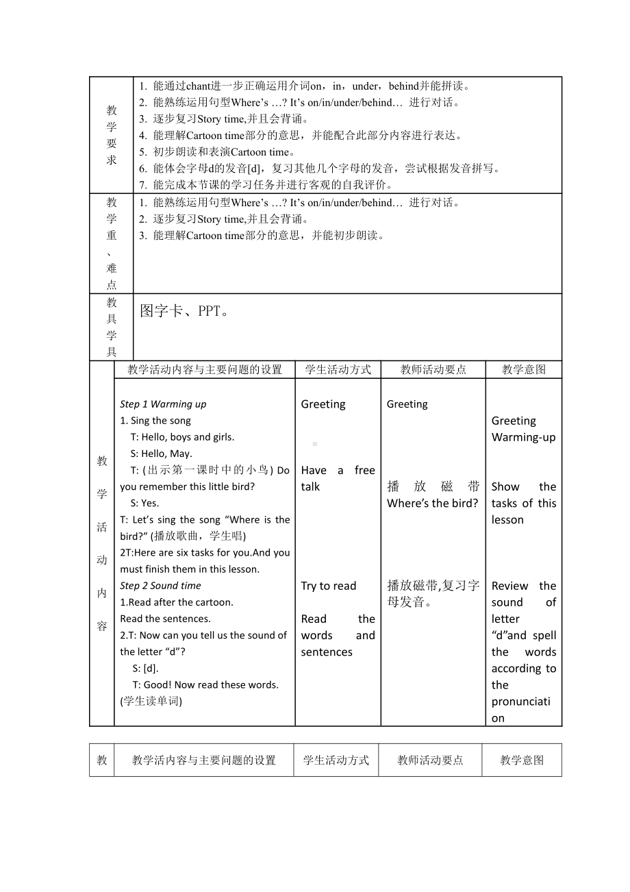 Unit 4 Where's the bird -Fun time&Cartoon time-教案、教学设计-市级公开课-新牛津译林版三年级下册英语(配套课件编号：203ae).docx_第1页