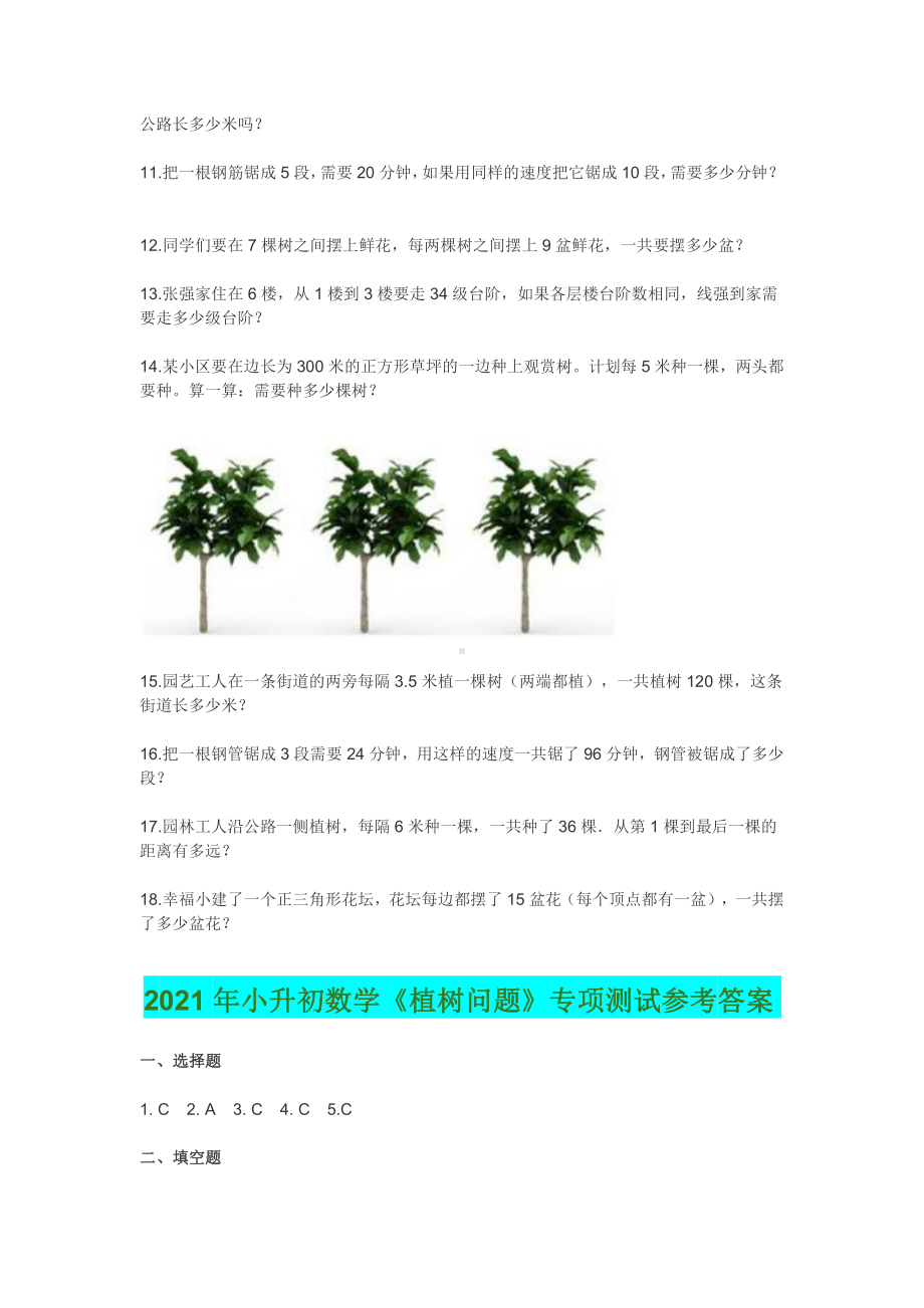 2021年小升初数学《植树问题》专项测试题附全答案.docx_第2页