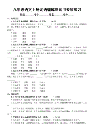 初中语文部编版九年级上册词语理解与运用专项练习题（附参考答案）.doc