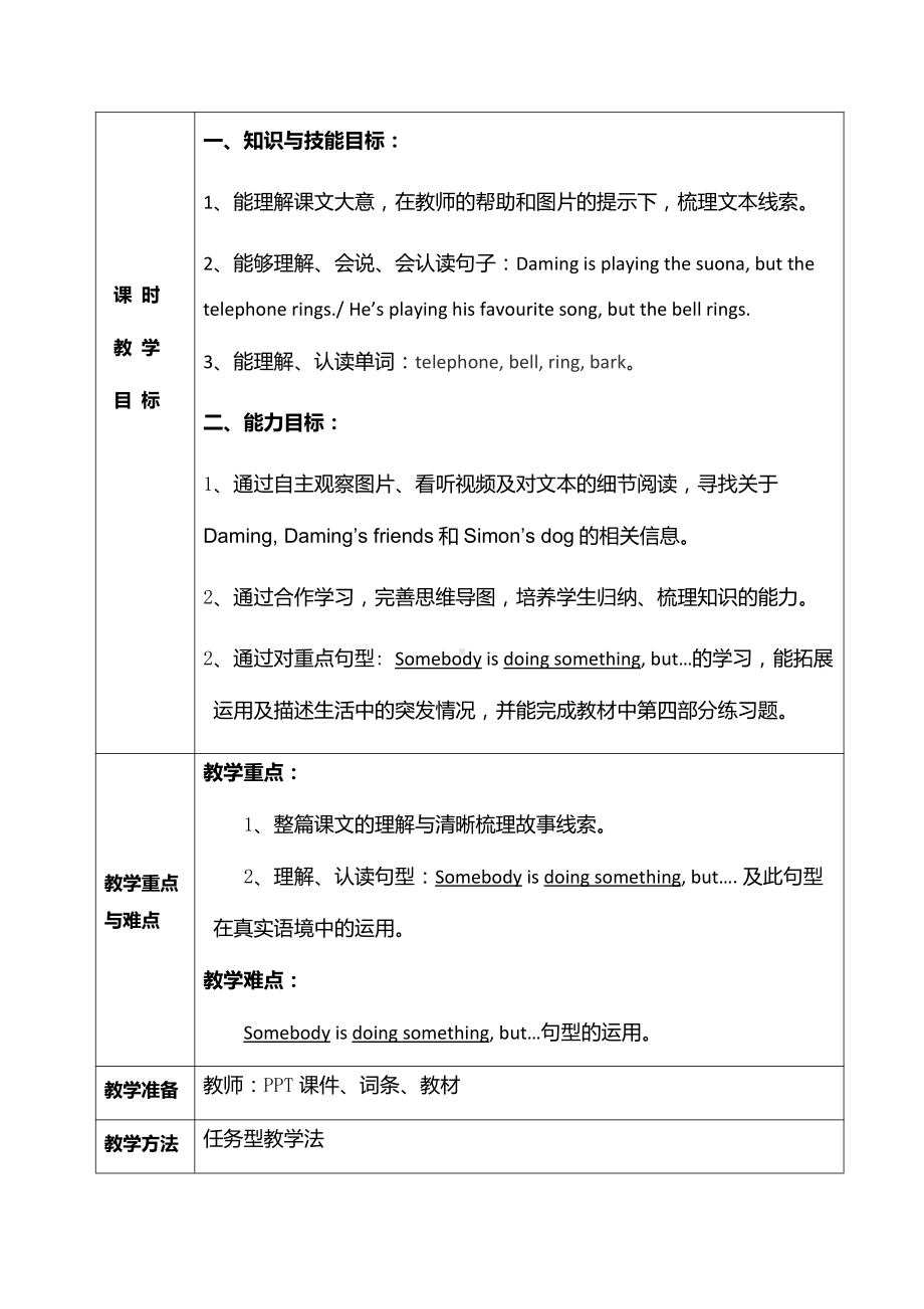 Module 5-Unit 1 He is playing the suona, but the telephone rings.-公开课教案、教学设计-外研版六年级下册（一起）英语-(配套课件编号：40a7f).docx_第2页