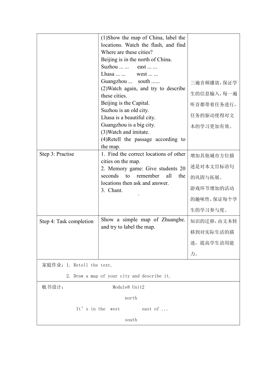 Module 8-Unit 2 It’s in the north of China.-教案、教学设计-县级公开课-外研版四年级下册（一起）英语(配套课件编号：1088e).doc_第2页