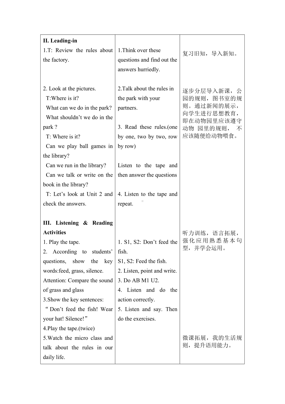 Module 1-Unit 2 Don’t feed the fish!-教案、教学设计-公开课-外研版四年级下册英语（一起）(配套课件编号：2017f).doc_第2页