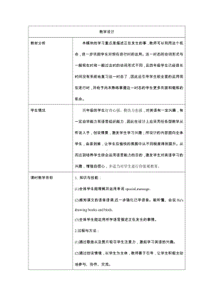 Module 5-Unit 2 He’s drawing books and birds.-教案、教学设计-公开课-外研版四年级下册英语（一起）(配套课件编号：30693).docx