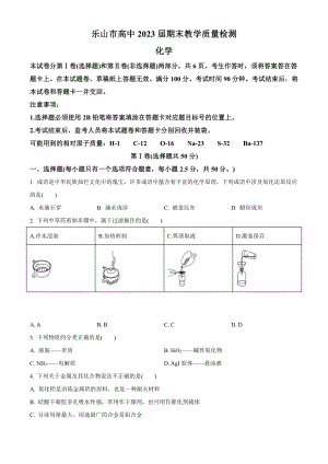 四川省乐山市2020-2021学年高一上学期期末考试化学试卷.doc