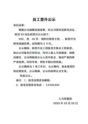 XX公司员工晋升公示.docx