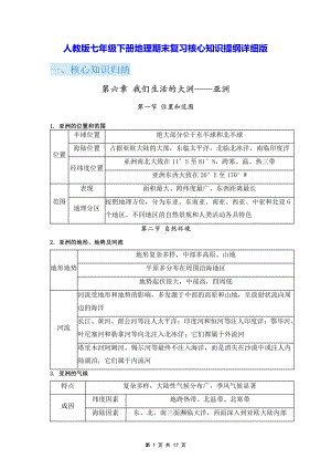 人教版七年级下册地理期末复习核心知识提纲详细版（实用必备！）.docx