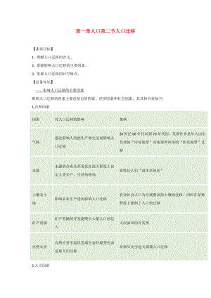 （2019新教材）人教版高中地理必修第二册第一章人口第二节人口迁移 讲义（重点知识+素养提升）.docx