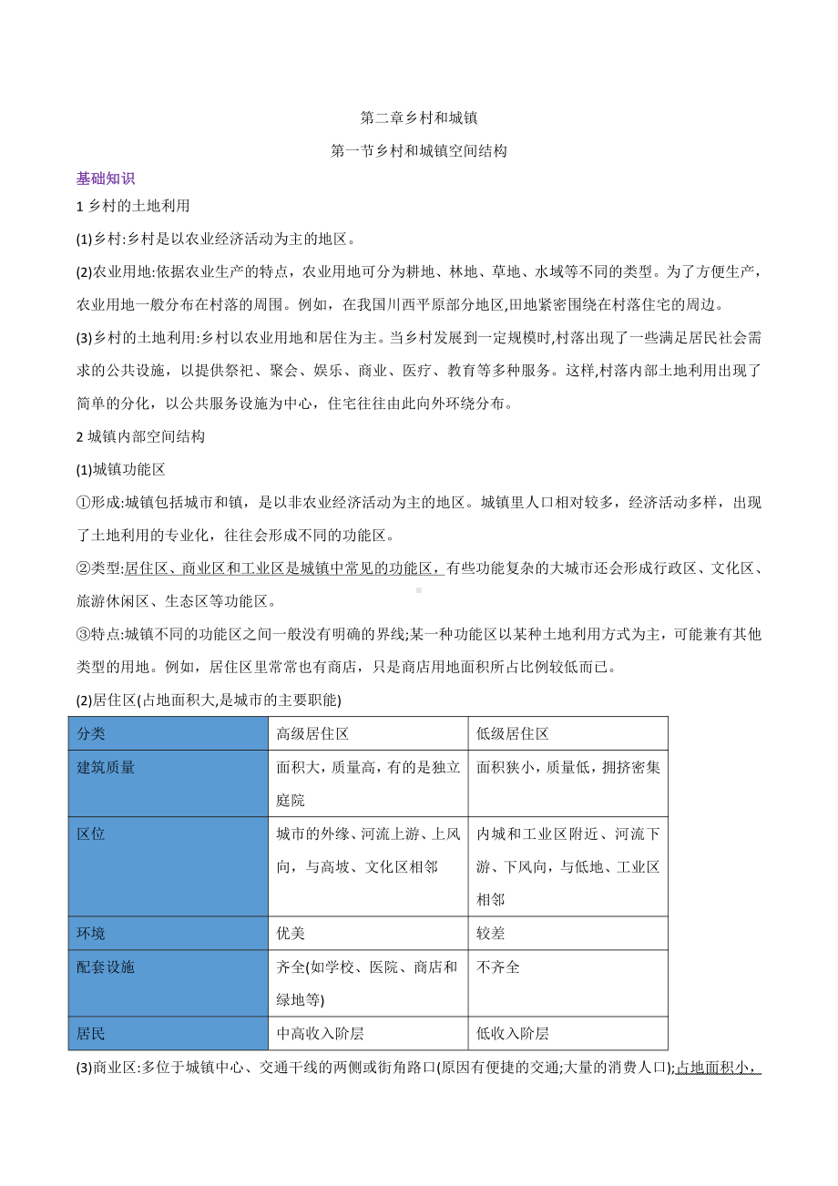 （2019新教材）人教版高中地理必修第二册第二章乡村和城镇第一节乡村和城镇空间结构（基础知识+重难点+检测） 讲义.docx_第1页