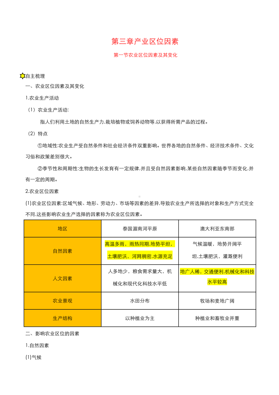 （2019新教材）人教版高中地理必修第二册3.1节农业区位因素及其变化学案.docx_第1页