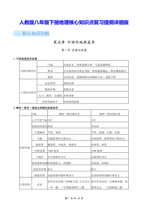 人教版八年级下册地理核心知识点复习提纲详细版（全面必备！）.docx