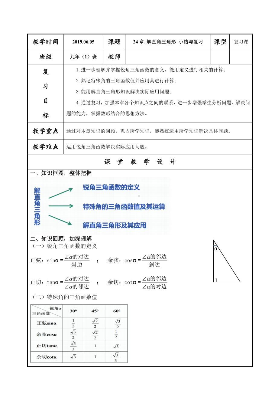 第24章 解直角三角形-小结-教案、教学设计-市级公开课-华东师大版九年级上册数学(配套课件编号：20145).docx_第1页