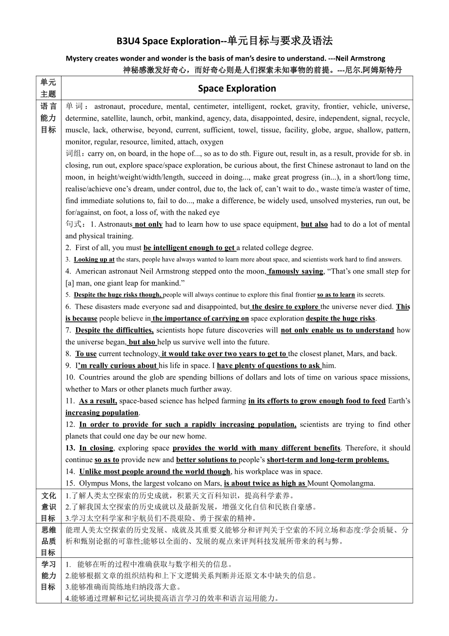 （2019版）新人教版高中英语必修第三册B3U4 单元目标与要求及语法含答案.docx_第1页