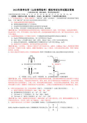 2022年高考化学（山东卷等级考） 模拟考试化学试题及答案解析.docx