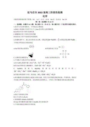 河南省驻马店市2022届高三阶段性检测化学试题及答案.docx