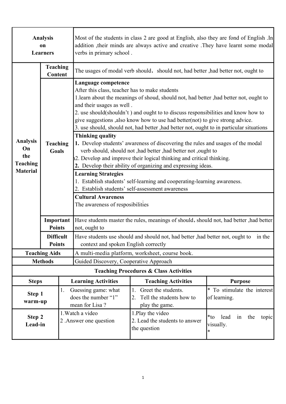 Unit 8 English Week-Grammar how to use the modal verb should -教案、教学设计-市级公开课-牛津深圳版八上(配套课件编号：900a6).doc_第1页