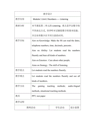 Unit 2 Numbers-listening &Talk time &speak up-教案、教学设计-部级公开课-牛津深圳版八上(配套课件编号：90821).docx