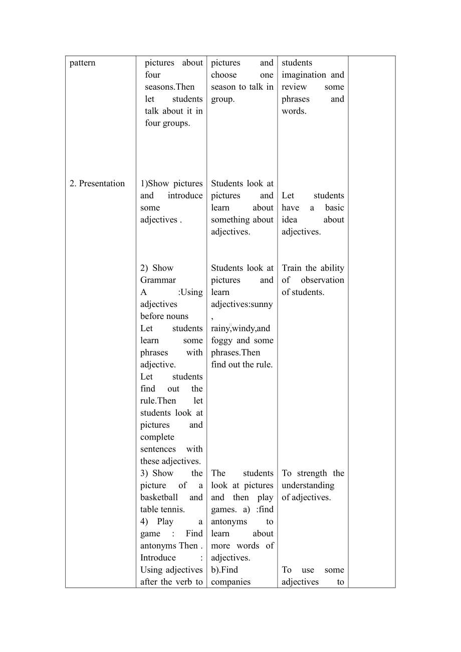 Unit 4 Seasons-Using adjectives before nouns-教案、教学设计-市级公开课-牛津深圳版(配套课件编号：102a6).doc_第2页