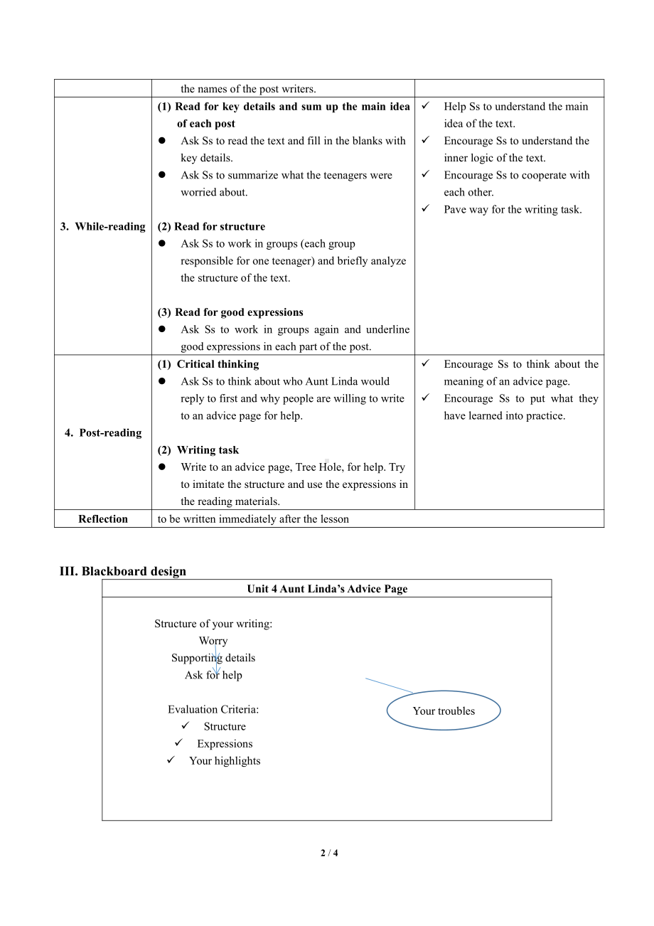 Unit 4 Problems and advice-ReadingAunt Linda's advice page-教案、教学设计-市级公开课-牛津深圳版九上(配套课件编号：80048).docx_第2页