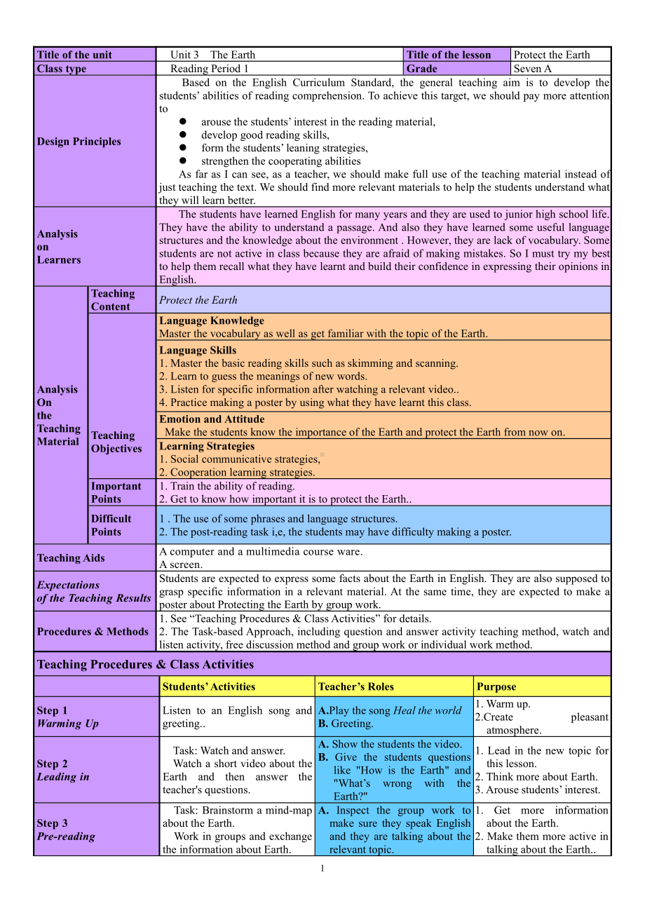 Module 2 The natural world-Unit 3 The Earth-ReadingProtect the Earth& Speak upWhat can we do to protect the Earth-教案、教学设计-省级公开课-牛津深圳版(配套课件编号：c024c).doc_第1页