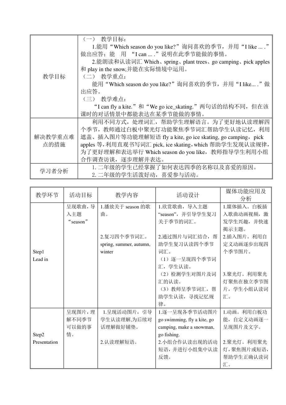 北京版二下-UNIT SIX WHICH SEASON DO YOU LIKE -Lesson 23-教案、教学设计--(配套课件编号：50062).doc_第1页