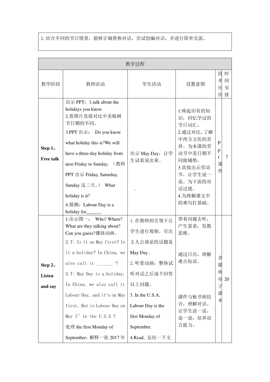 北京版四下UNIT FIVE IS MAY DAY A HOLIDAY Lesson 15教案、教学设计公开课(配套课件编号：c3948).doc_第2页