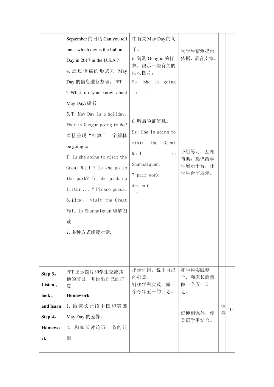 北京版四下UNIT FIVE IS MAY DAY A HOLIDAY Lesson 15教案、教学设计公开课(配套课件编号：c3948).doc_第3页