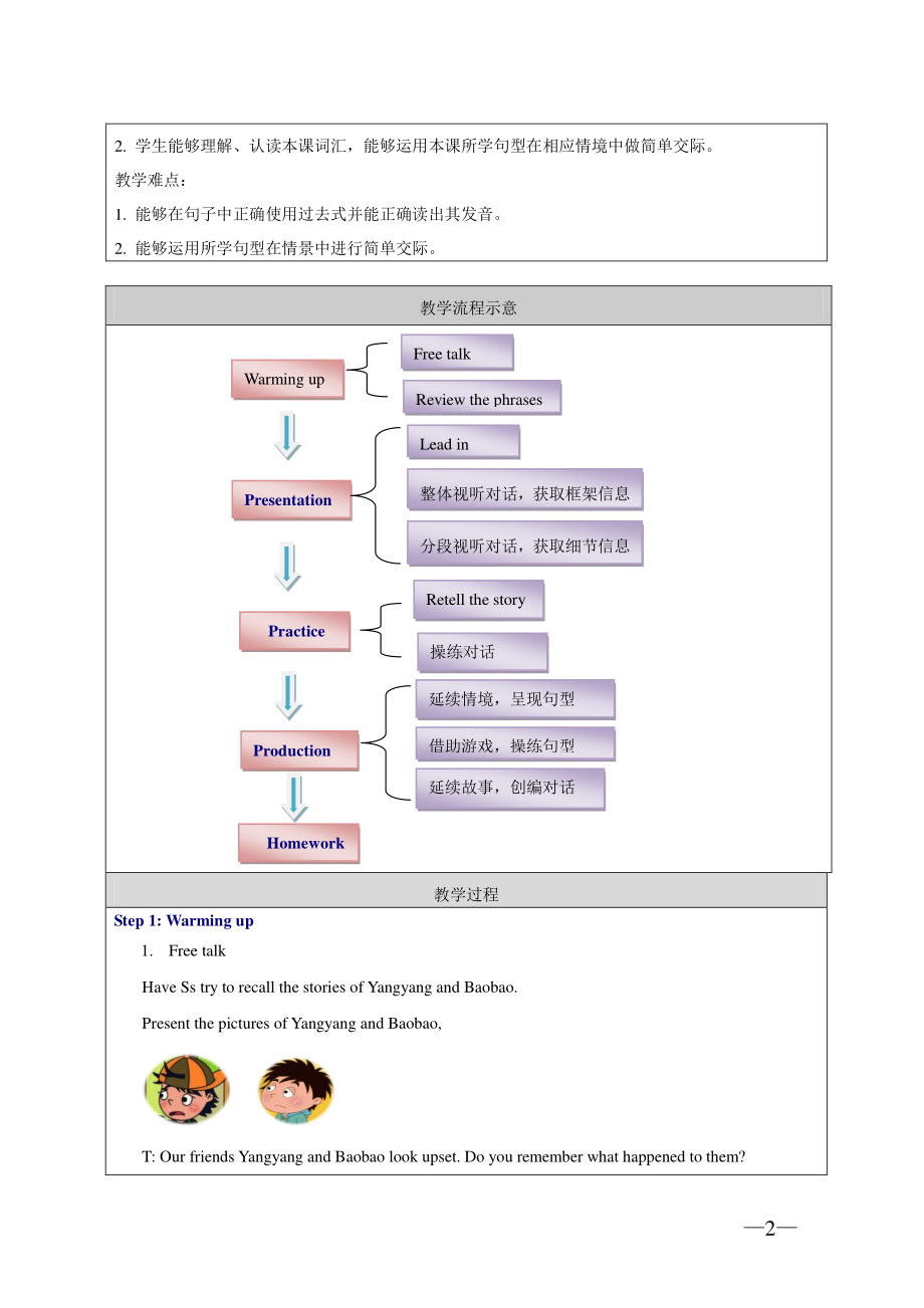 北京版四下UNIT SEVEN WHAT HAPPENED TO THE FLOOR Lesson 25教案、教学设计(配套课件编号：81143).doc_第2页