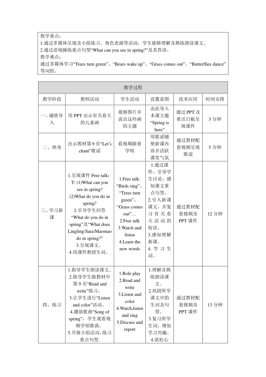 北京版三下-UNIT ONE SPRING IS HERE-Lesson 3-教案、教学设计--(配套课件编号：303ac).doc_第2页