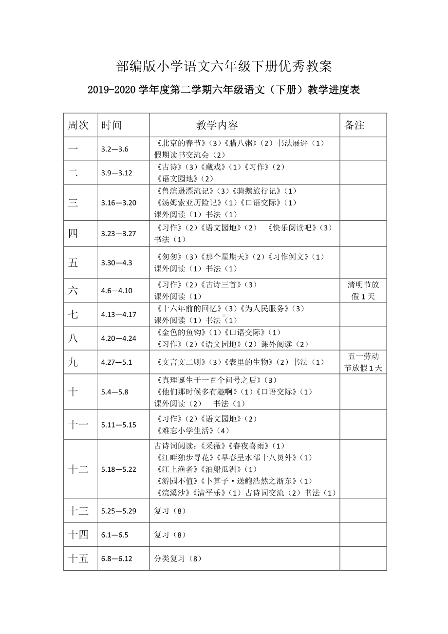 2020年部编版小学语文六年级语文下册优秀教案全册(5).doc_第1页