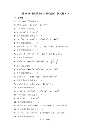 八年级上册数学人教版第14章 整式的乘法与因式分解测试卷（1）.doc