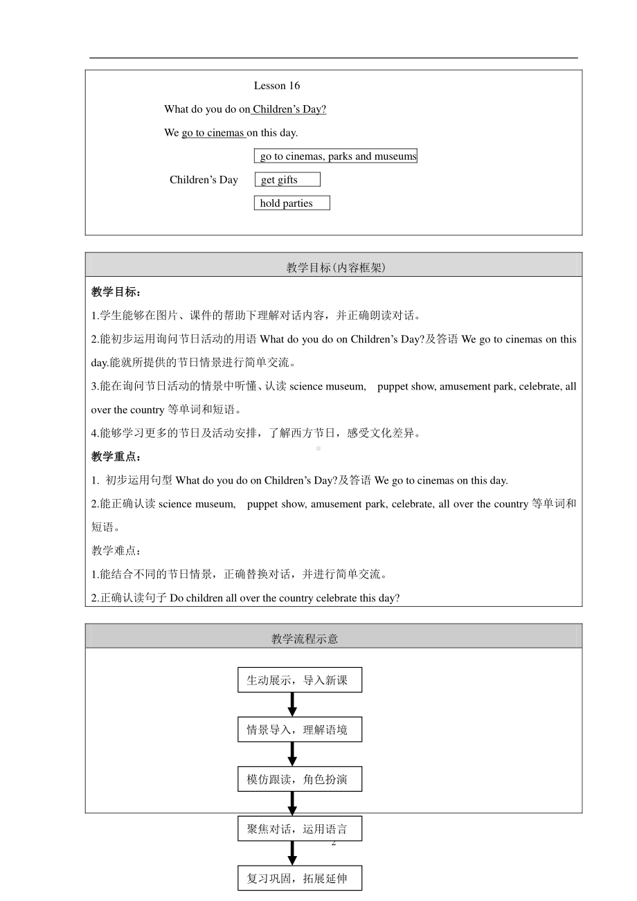 北京版四下UNIT FIVE IS MAY DAY A HOLIDAY Lesson 16教案、教学设计公开课(配套课件编号：2001e).doc_第2页