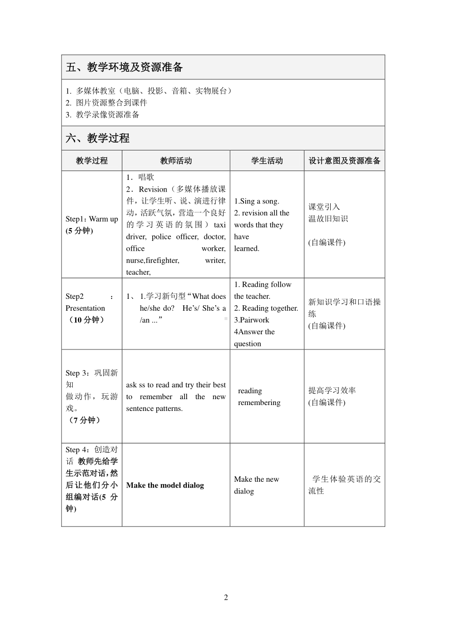 （广东）粤人版四年级下册-Unit 6 Jobs-Lesson 2-教案、教学设计--(配套课件编号：01361).doc_第2页