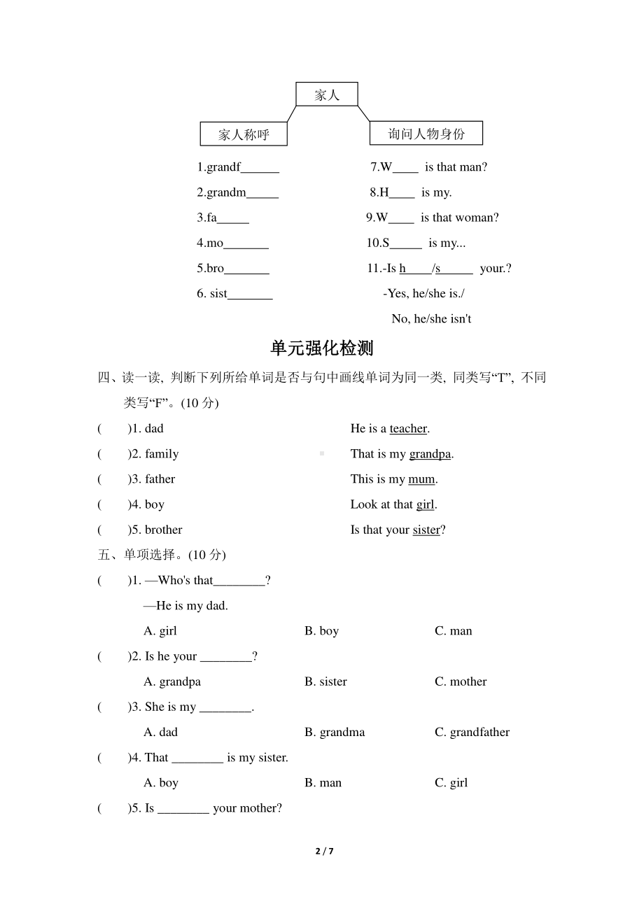 人教版PEP三年级下册英语unit 2单元知识梳理卷（含答案）.doc_第2页