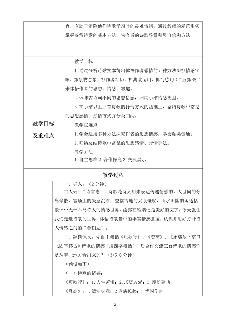 （2020全国群文阅读教学设计评选活动获奖作品）《诗歌群文阅读中的思想情感和抒情手法》高一12页.pdf_第2页