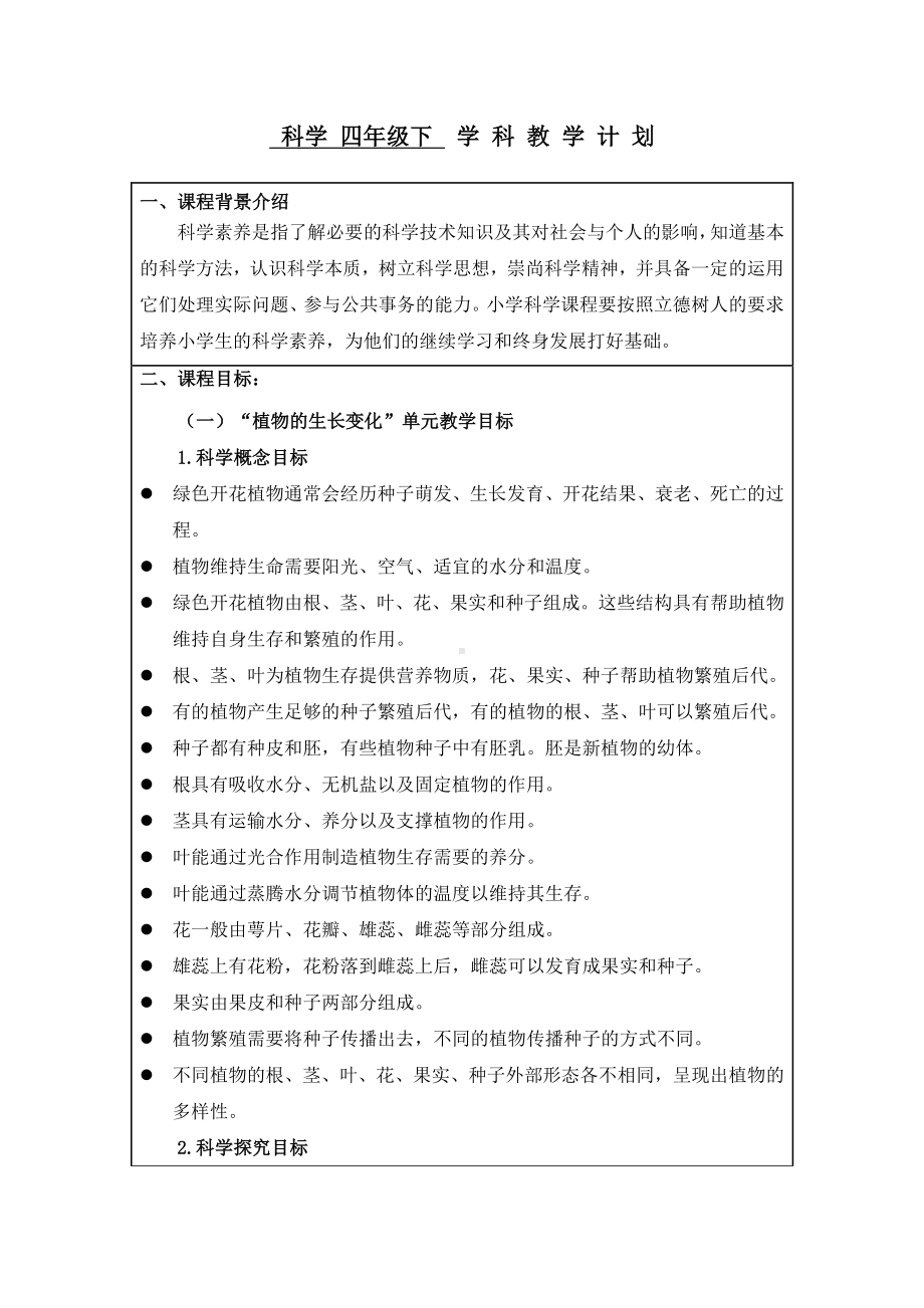 2020-2021新教科版四年级科学下册教学计划.doc_第1页