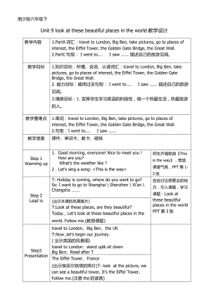 湘少版六年级下册-Unit 9 Look a tthese beautiful places in the world.-教案、教学设计-公开课-(配套课件编号：8154e).docx