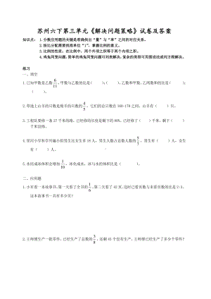 苏州苏教版六年级数学下册第三单元《解决问题策略》试卷及答案.docx