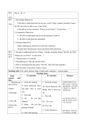 湘少版四年级下册-Unit 8 I come from China.-教案、教学设计-公开课-(配套课件编号：90cae).doc