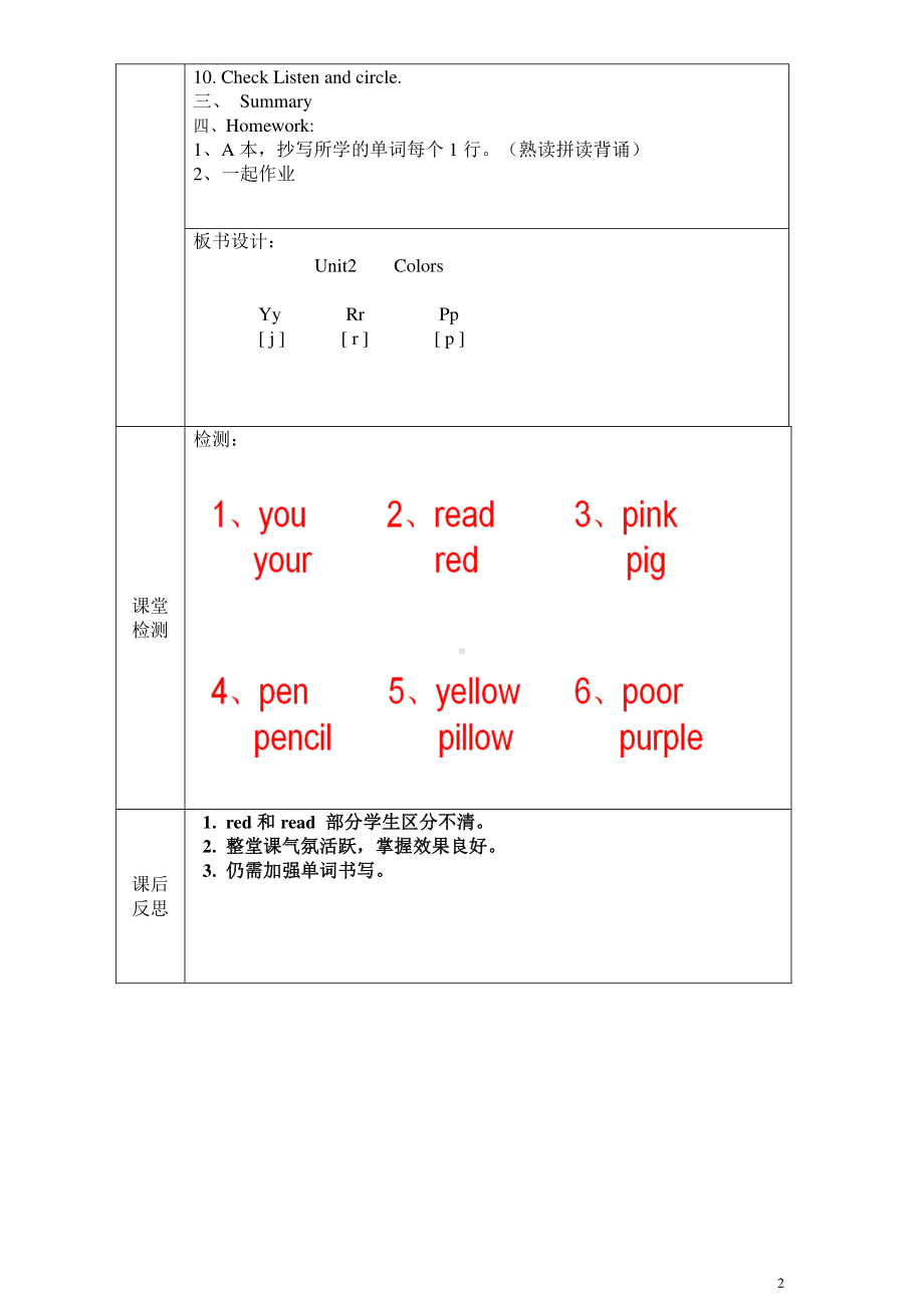 （广东）粤人版三下Unit 2 Colors-Lesson 2-教案、教学设计--(配套课件编号：309e6).doc_第2页