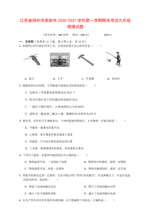 江苏省扬州市高邮市2020-2021学年第一学期期末考试九年级物理试题（含答案）.docx