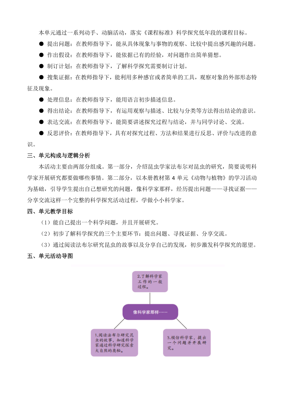 2020~2021苏教版一年级科学下册《像科学家那样》单元分析及课时安排.docx_第2页