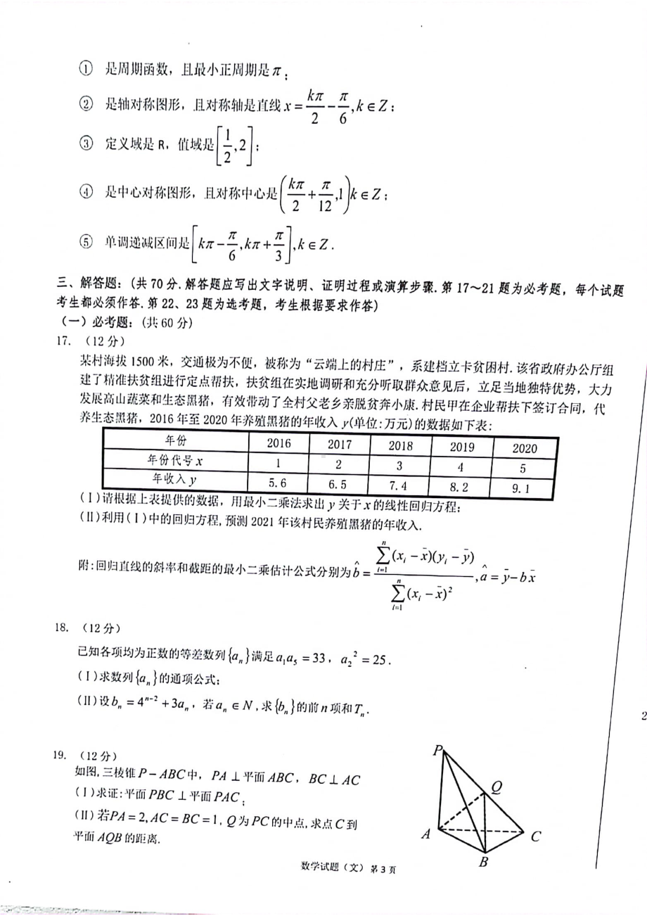 安徽省六校教育研究会2021届高三2月第二次联考文科数学试题 扫描版.pdf_第3页