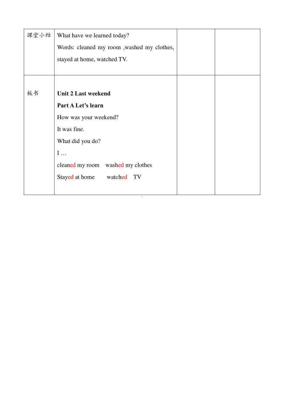 六年级要英语下册教案：Unit 2 Last weekend Part A let’s learn人教PEP版.doc_第3页