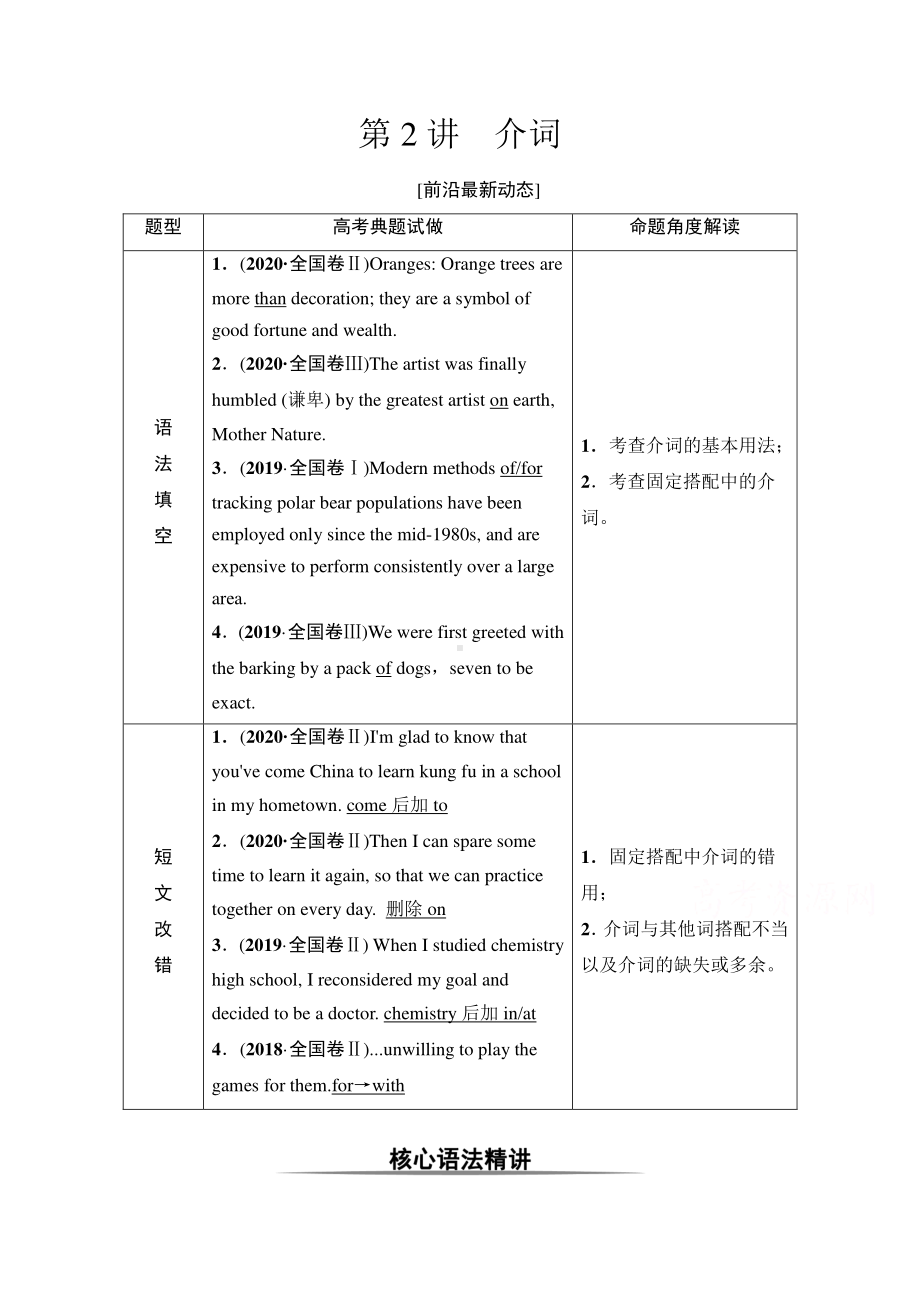 2022届高考（统考版）英语人教版一轮复习教学案：板块4 第2讲　介词 （含解析）.doc_第1页