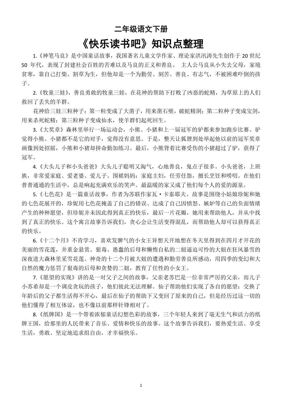 小学语文部编版二年级下册《快乐读书吧》知识点整理.doc_第1页