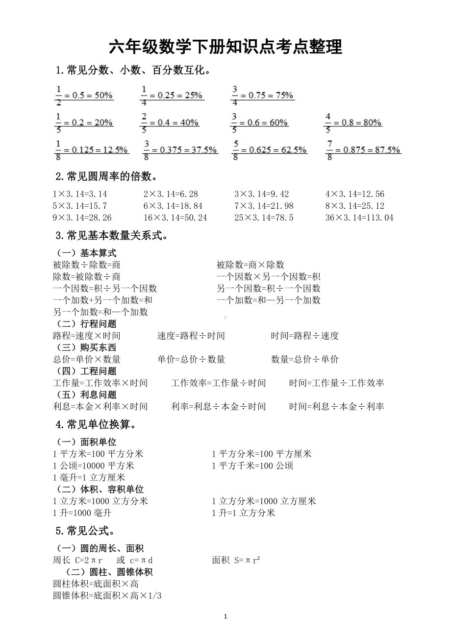 小学数学六年级下册重要知识点考点整理汇总.doc_第1页