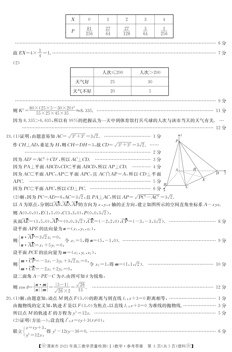 陕西省渭南市2021届高三教学质量检测（一模）数学（理）答案.pdf_第3页