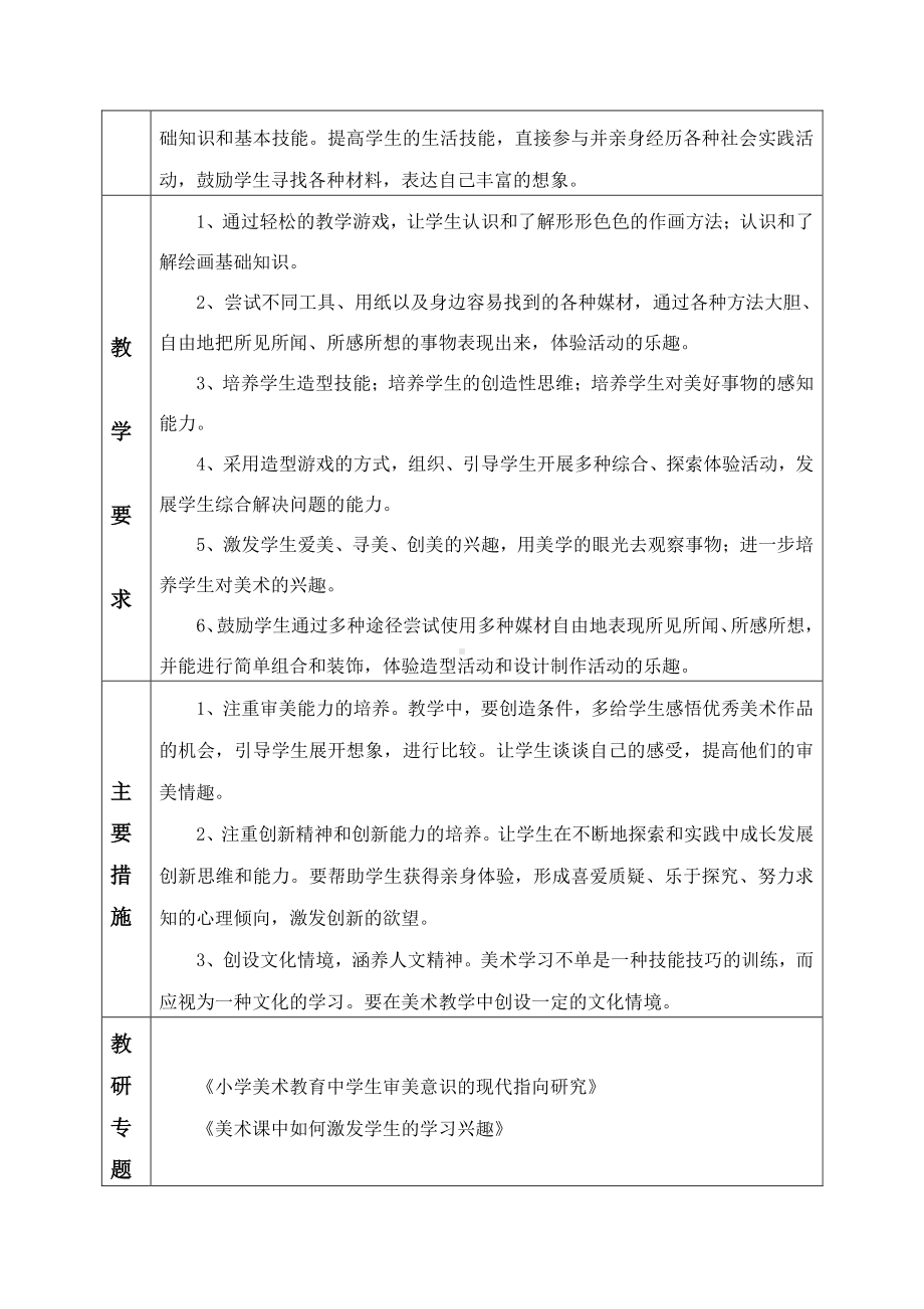 苏少版二年级上册美术教学计划.doc_第2页