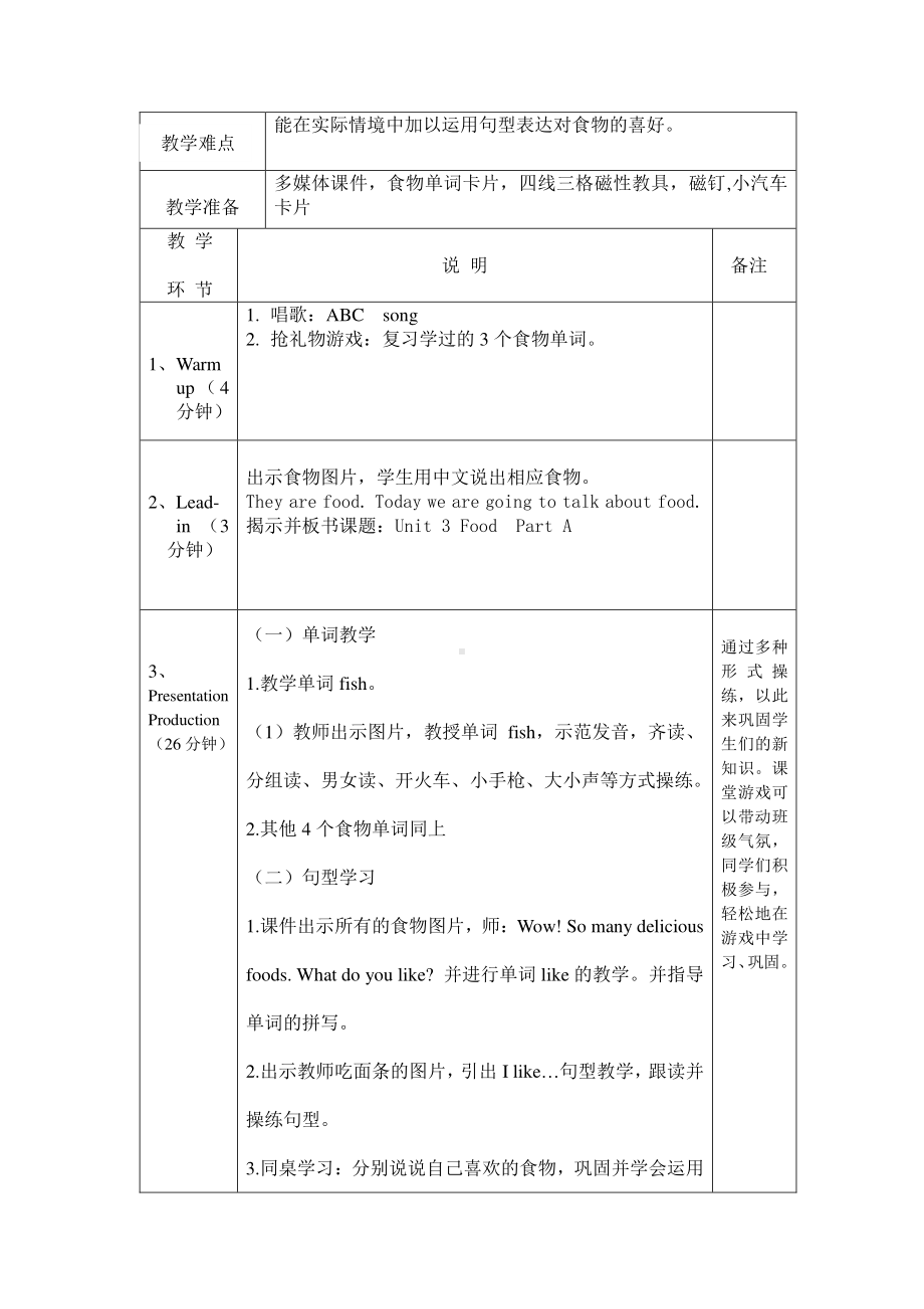 闽教版三年级下册Unit 3 Food-Part A-教案、教学设计-公开课-(配套课件编号：e03b4).doc_第2页