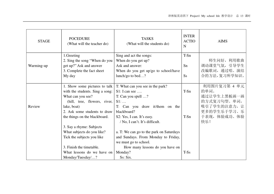 2020~2021南京四年级英语下册Project1 My school life教案.doc_第2页